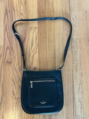 kate spade black pebbled leather crossbody with front zip